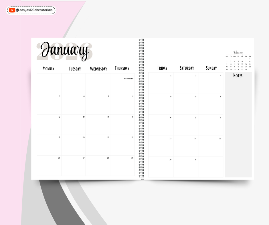 2026 Monthly Pages Mockup